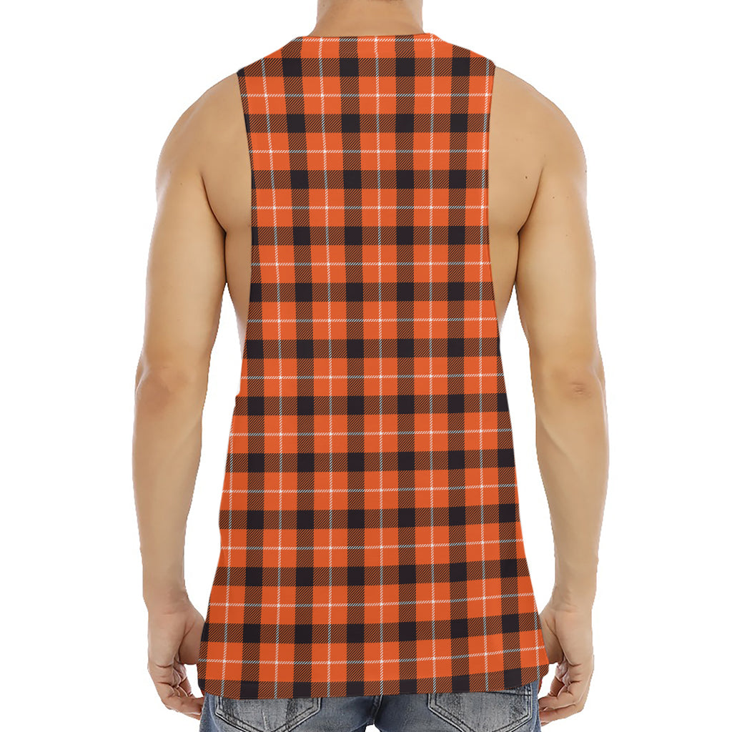 Orange Grey And White Plaid Print Men's Muscle Tank Top