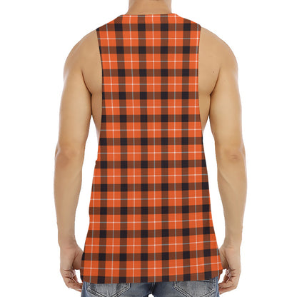 Orange Grey And White Plaid Print Men's Muscle Tank Top
