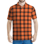 Orange Grey And White Plaid Print Men's Polo Shirt