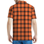 Orange Grey And White Plaid Print Men's Polo Shirt