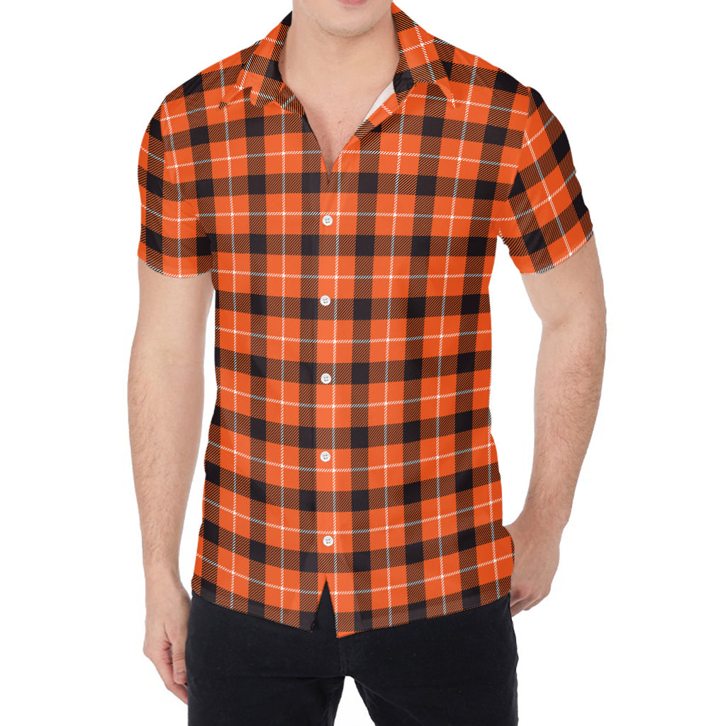 Orange Grey And White Plaid Print Men's Shirt