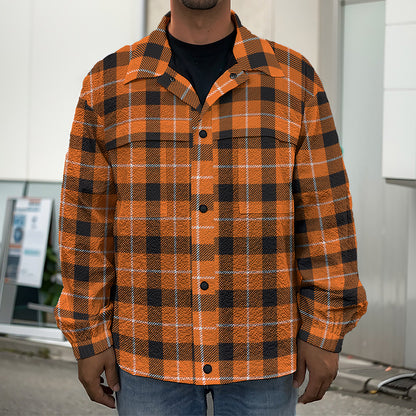 Orange Grey And White Plaid Print Men's Shirt Jacket