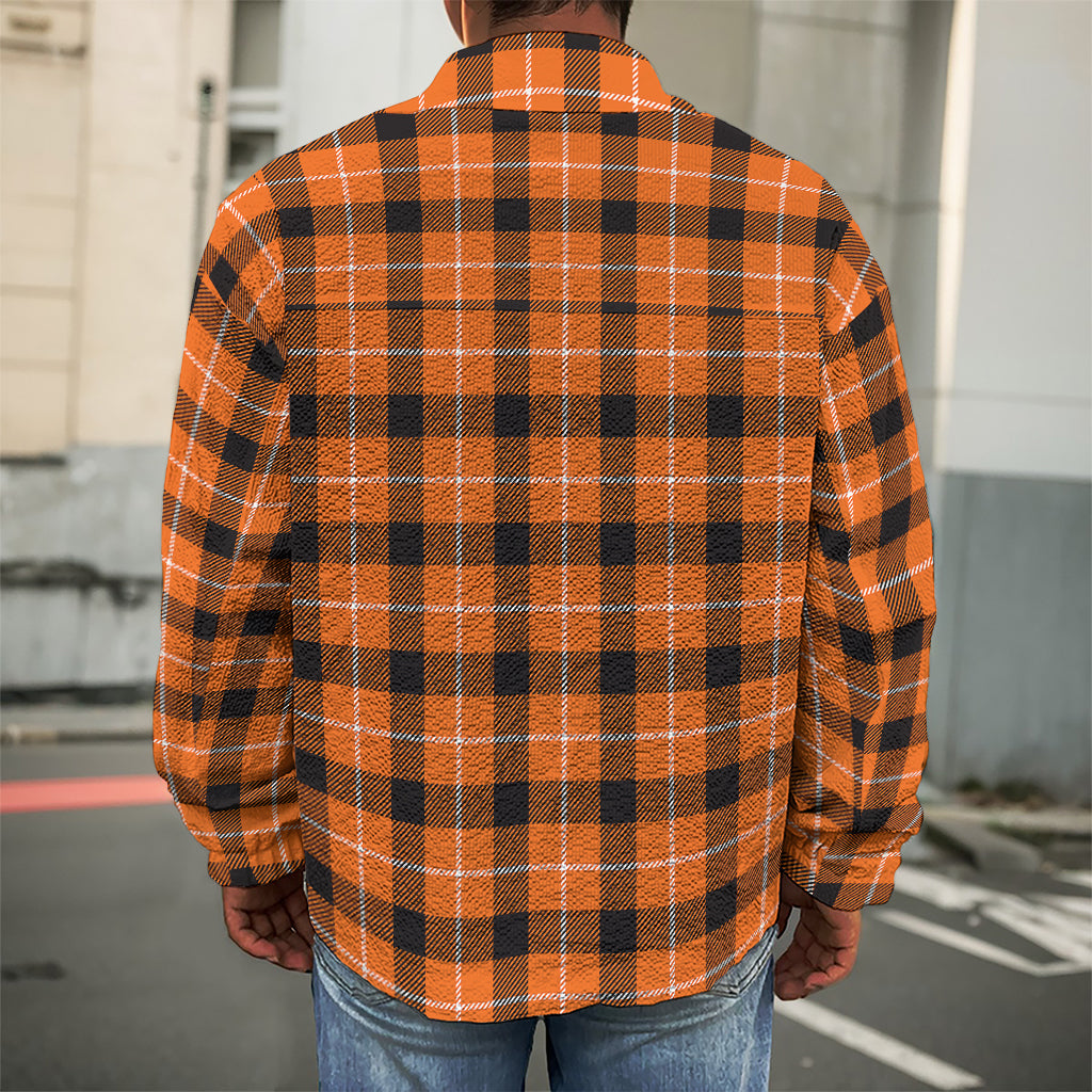 Orange Grey And White Plaid Print Men's Shirt Jacket