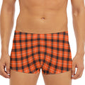 Orange Grey And White Plaid Print Men's Short Boxer Briefs