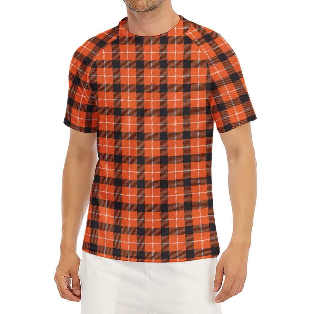 Orange Grey And White Plaid Print Men's Short Sleeve Rash Guard