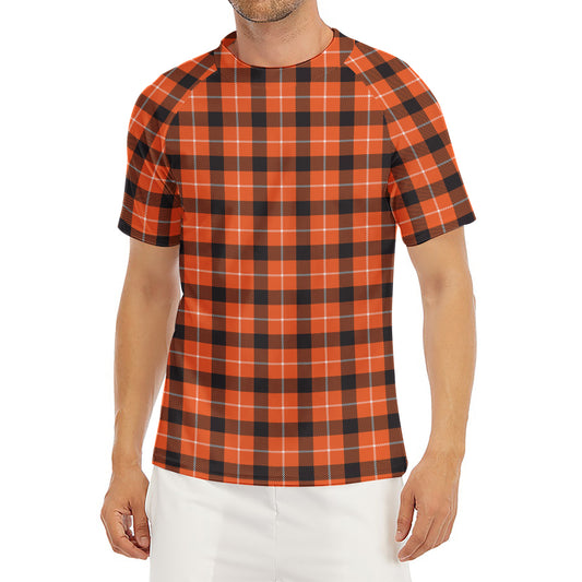 Orange Grey And White Plaid Print Men's Short Sleeve Rash Guard