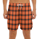 Orange Grey And White Plaid Print Men's Split Running Shorts