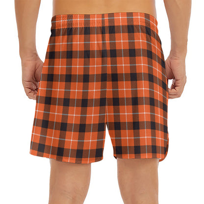 Orange Grey And White Plaid Print Men's Split Running Shorts
