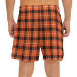 Orange Grey And White Plaid Print Men's Split Running Shorts