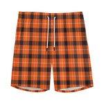 Orange Grey And White Plaid Print Men's Sports Shorts
