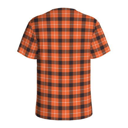 Orange Grey And White Plaid Print Men's Sports T-Shirt