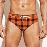 Orange Grey And White Plaid Print Men's Swim Briefs