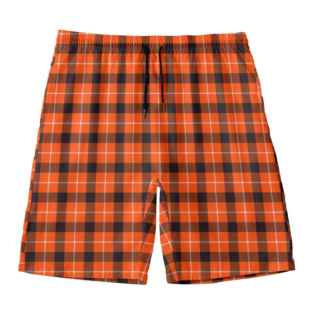 Orange Grey And White Plaid Print Men's Swim Trunks