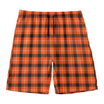Orange Grey And White Plaid Print Men's Swim Trunks
