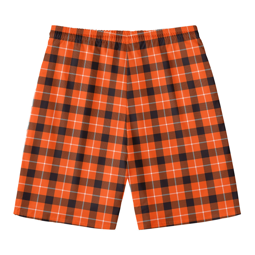 Orange Grey And White Plaid Print Men's Swim Trunks