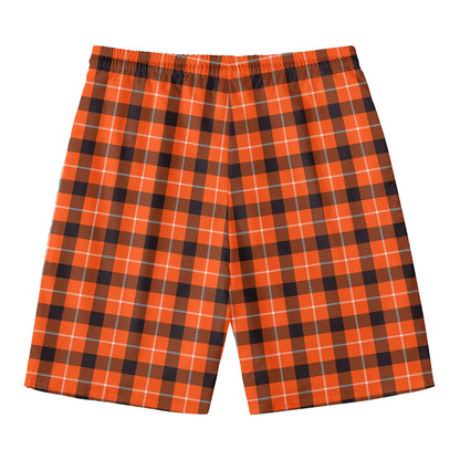 Orange Grey And White Plaid Print Men's Swim Trunks