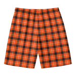 Orange Grey And White Plaid Print Men's Swim Trunks