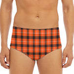 Orange Grey And White Plaid Print Men's Triangle Swim Briefs