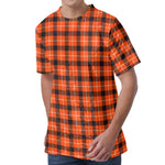 Orange Grey And White Plaid Print Men's Velvet T-Shirt