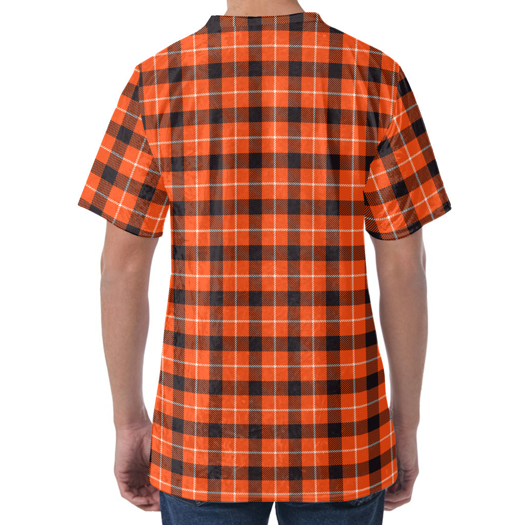 Orange Grey And White Plaid Print Men's Velvet T-Shirt