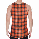 Orange Grey And White Plaid Print Men's Velvet Tank Top