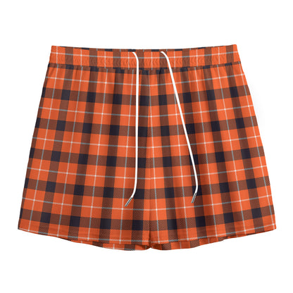 Orange Grey And White Plaid Print Mesh Shorts