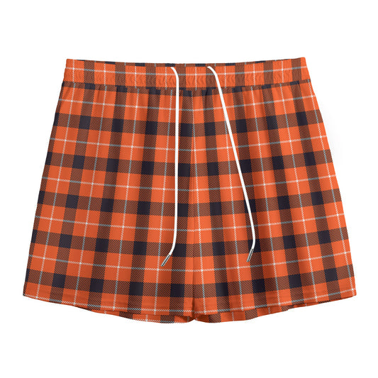 Orange Grey And White Plaid Print Mesh Shorts