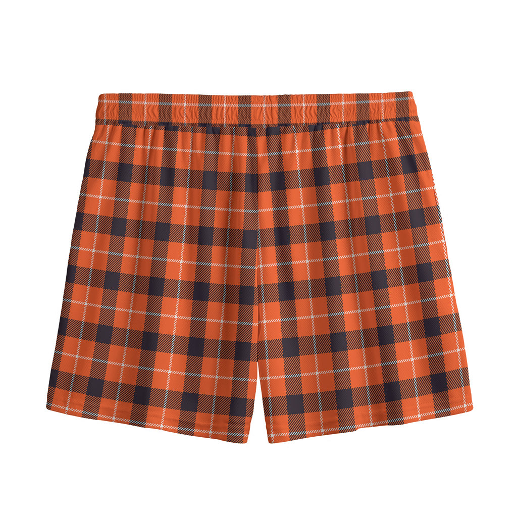 Orange Grey And White Plaid Print Mesh Shorts