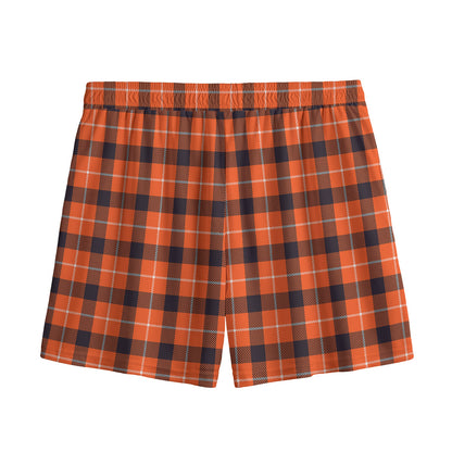 Orange Grey And White Plaid Print Mesh Shorts