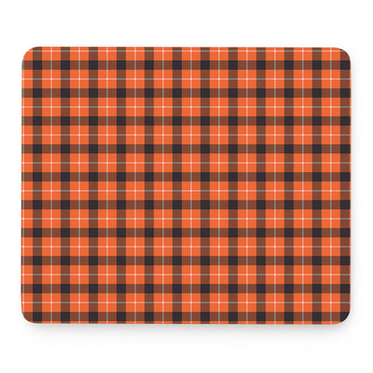 Orange Grey And White Plaid Print Mouse Pad