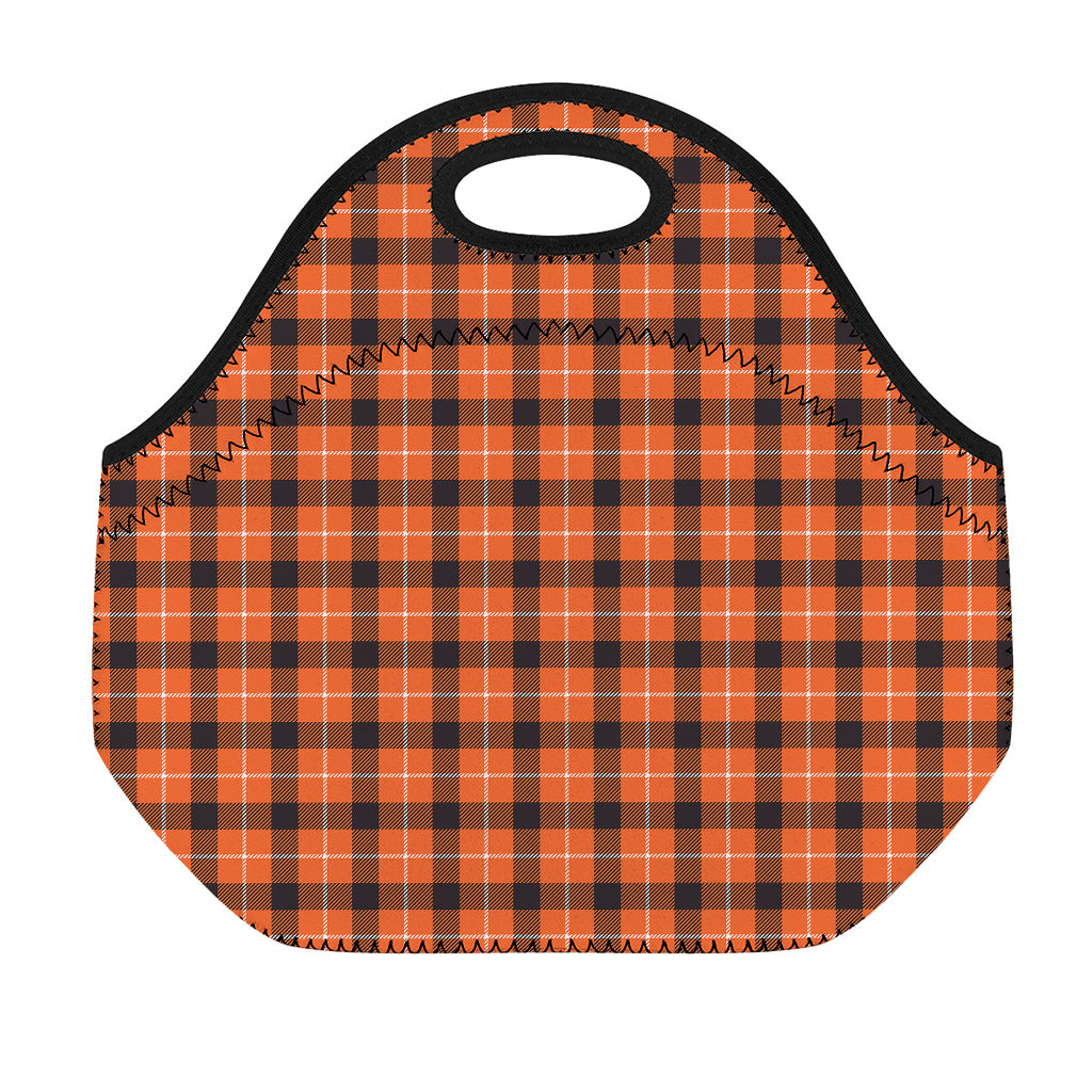 Orange Grey And White Plaid Print Neoprene Lunch Bag