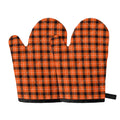 Orange Grey And White Plaid Print Oven Mitts