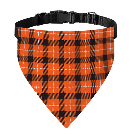 Orange Grey And White Plaid Print Over The Collar Dog Bandana