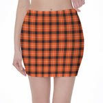 Orange Grey And White Plaid Print Pencil Mini Skirt