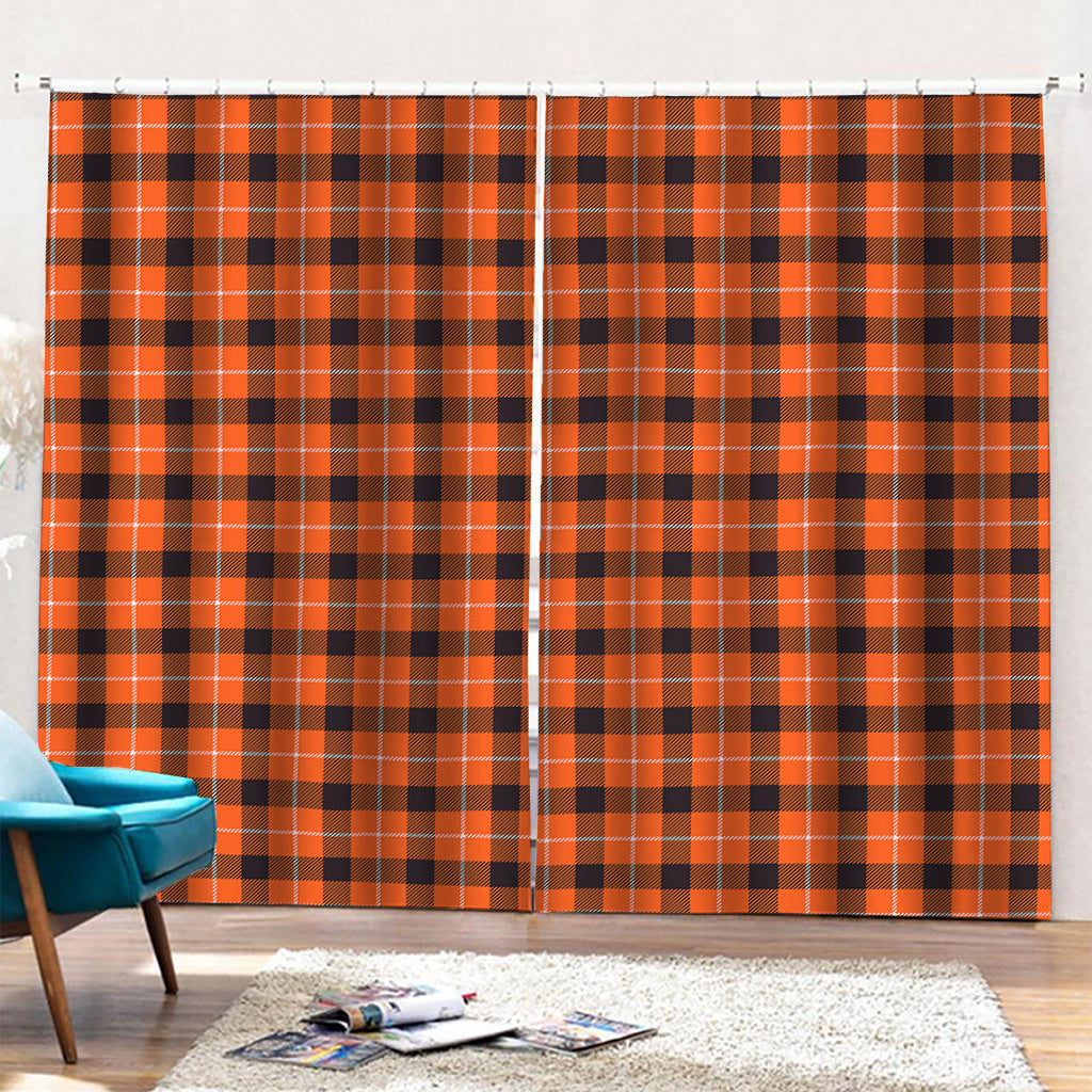Orange Grey And White Plaid Print Pencil Pleat Curtains