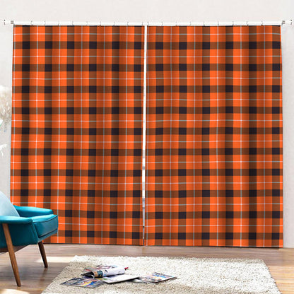 Orange Grey And White Plaid Print Pencil Pleat Curtains