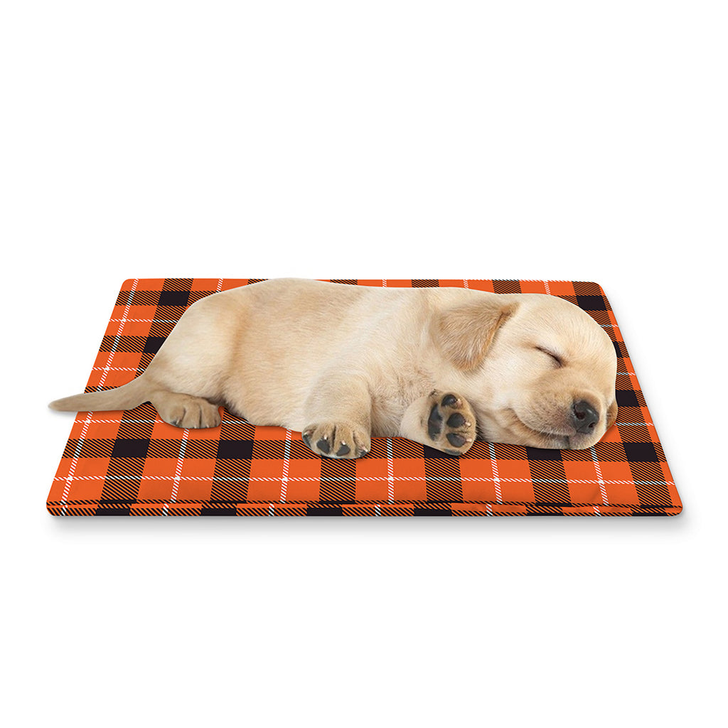 Orange Grey And White Plaid Print Pet Cooling Mat Cover