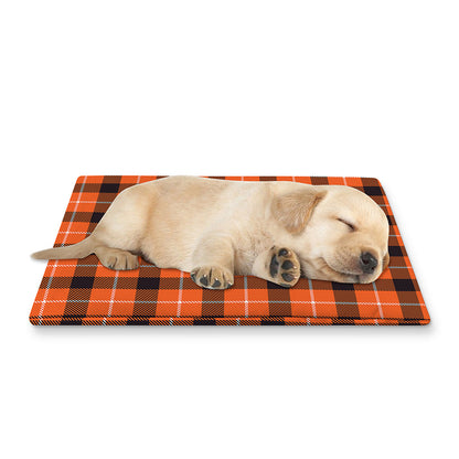 Orange Grey And White Plaid Print Pet Cooling Mat Cover