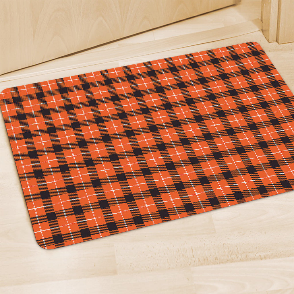 Orange Grey And White Plaid Print Polyester Doormat