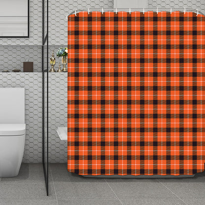 Orange Grey And White Plaid Print Polyester Shower Curtain