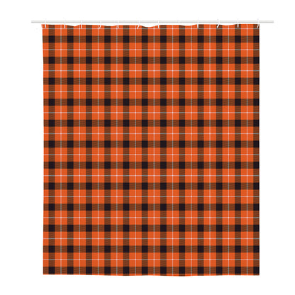Orange Grey And White Plaid Print Polyester Shower Curtain