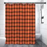 Orange Grey And White Plaid Print Premium Shower Curtain