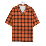 Orange Grey And White Plaid Print Rayon Hawaiian Shirt