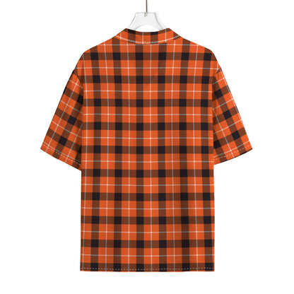 Orange Grey And White Plaid Print Rayon Hawaiian Shirt