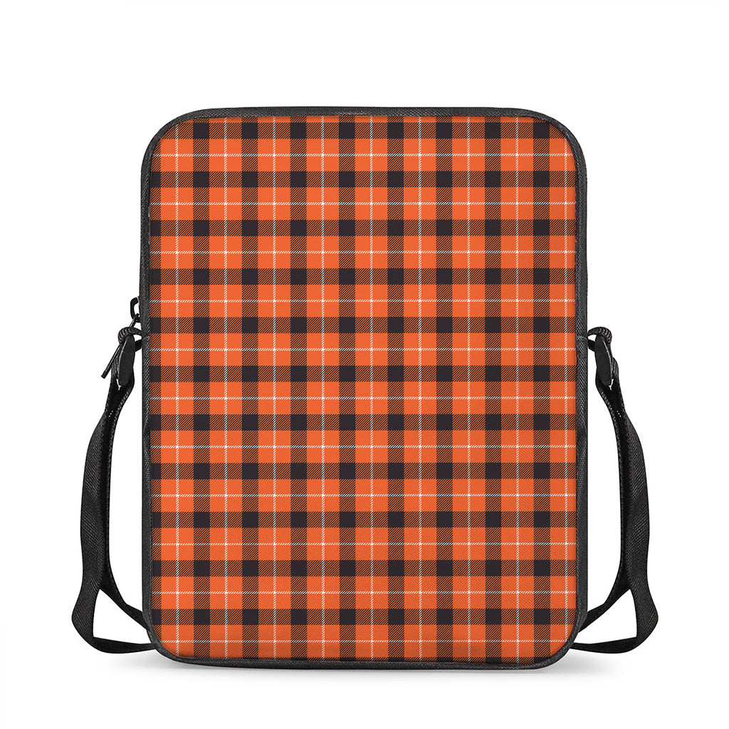 Orange Grey And White Plaid Print Rectangular Crossbody Bag