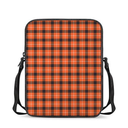 Orange Grey And White Plaid Print Rectangular Crossbody Bag