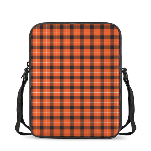 Orange Grey And White Plaid Print Rectangular Crossbody Bag