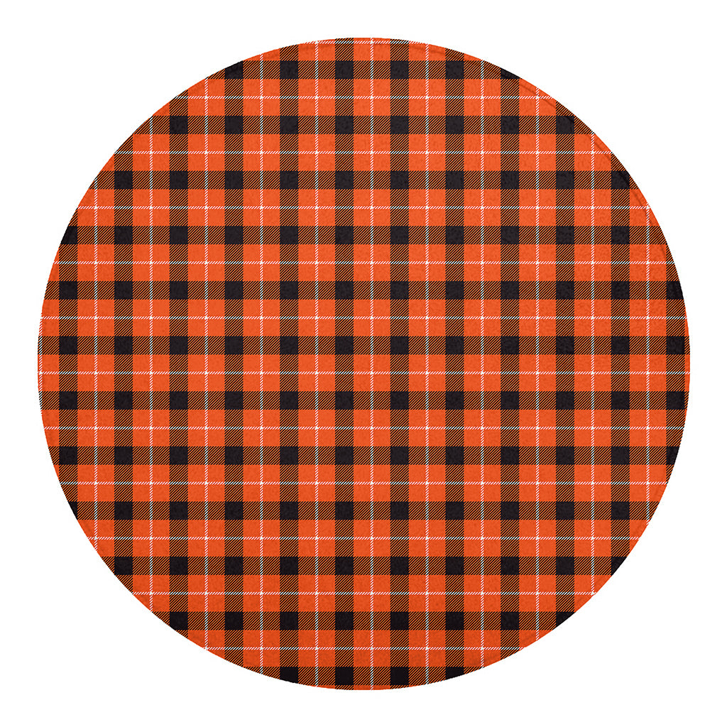 Orange Grey And White Plaid Print Round Blanket
