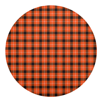 Orange Grey And White Plaid Print Round Blanket