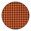 Orange Grey And White Plaid Print Round Floor Mat